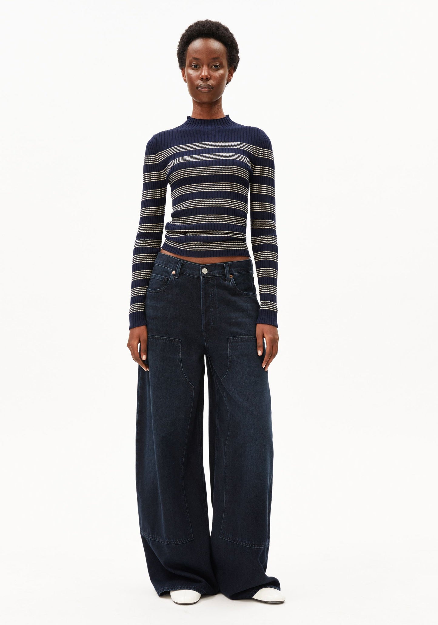 Alaania Striped Knitted Longsleeve - Tinted Navy/Golden Hay