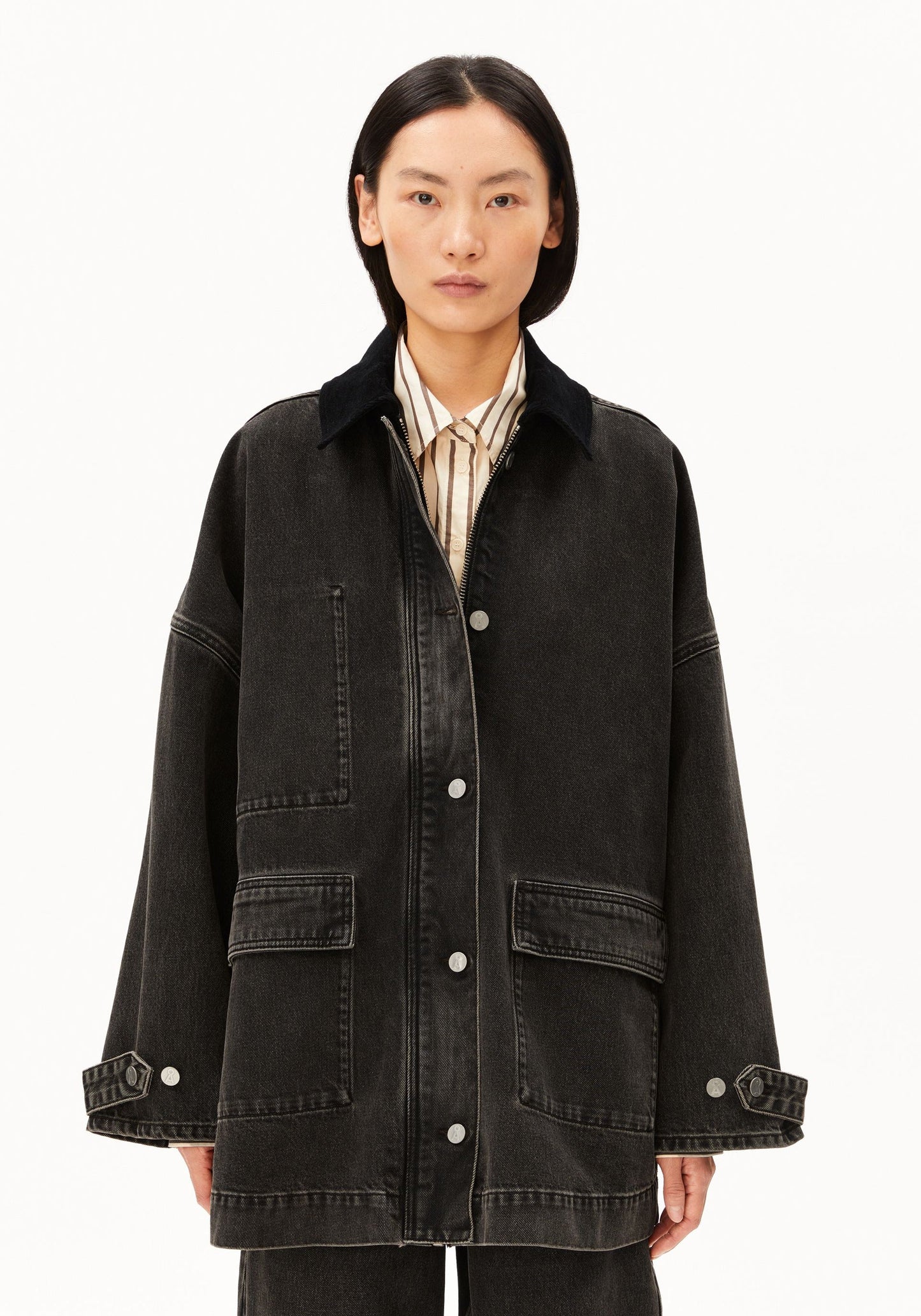 Cord Collar Denim Jacket - Nutmeg