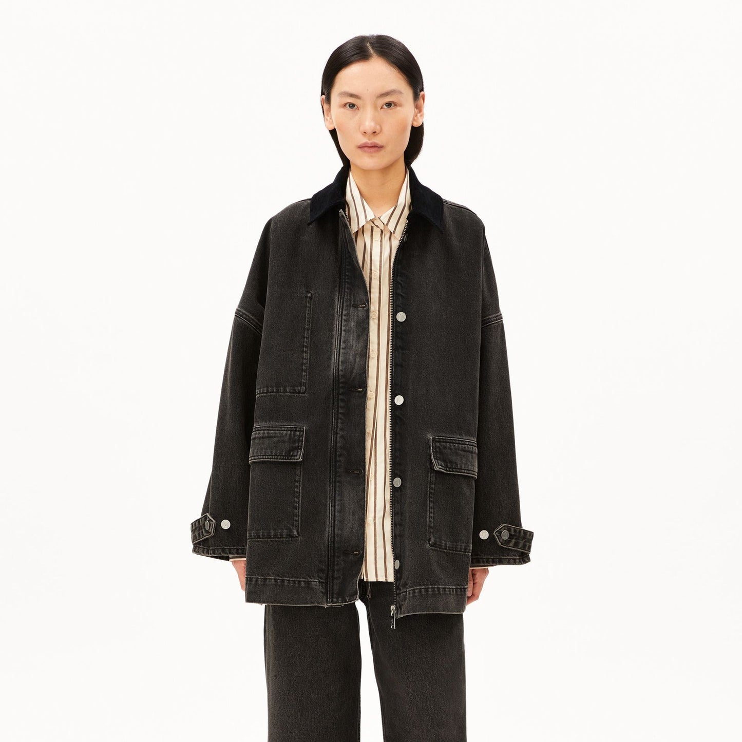 Cord Collar Denim Jacket - Nutmeg