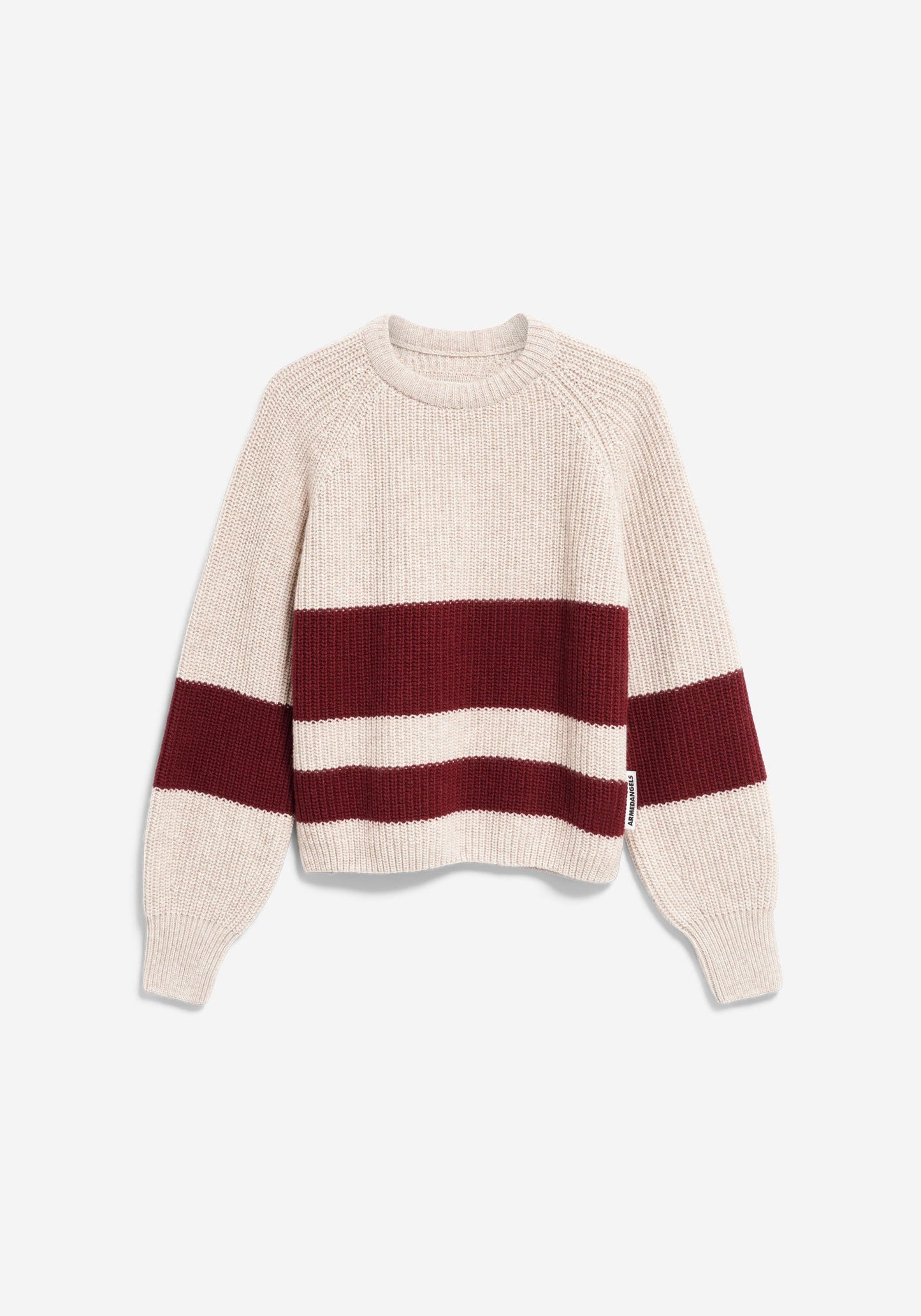 Striped Rib Knit Pullover - Honey Melange/Velvet Red