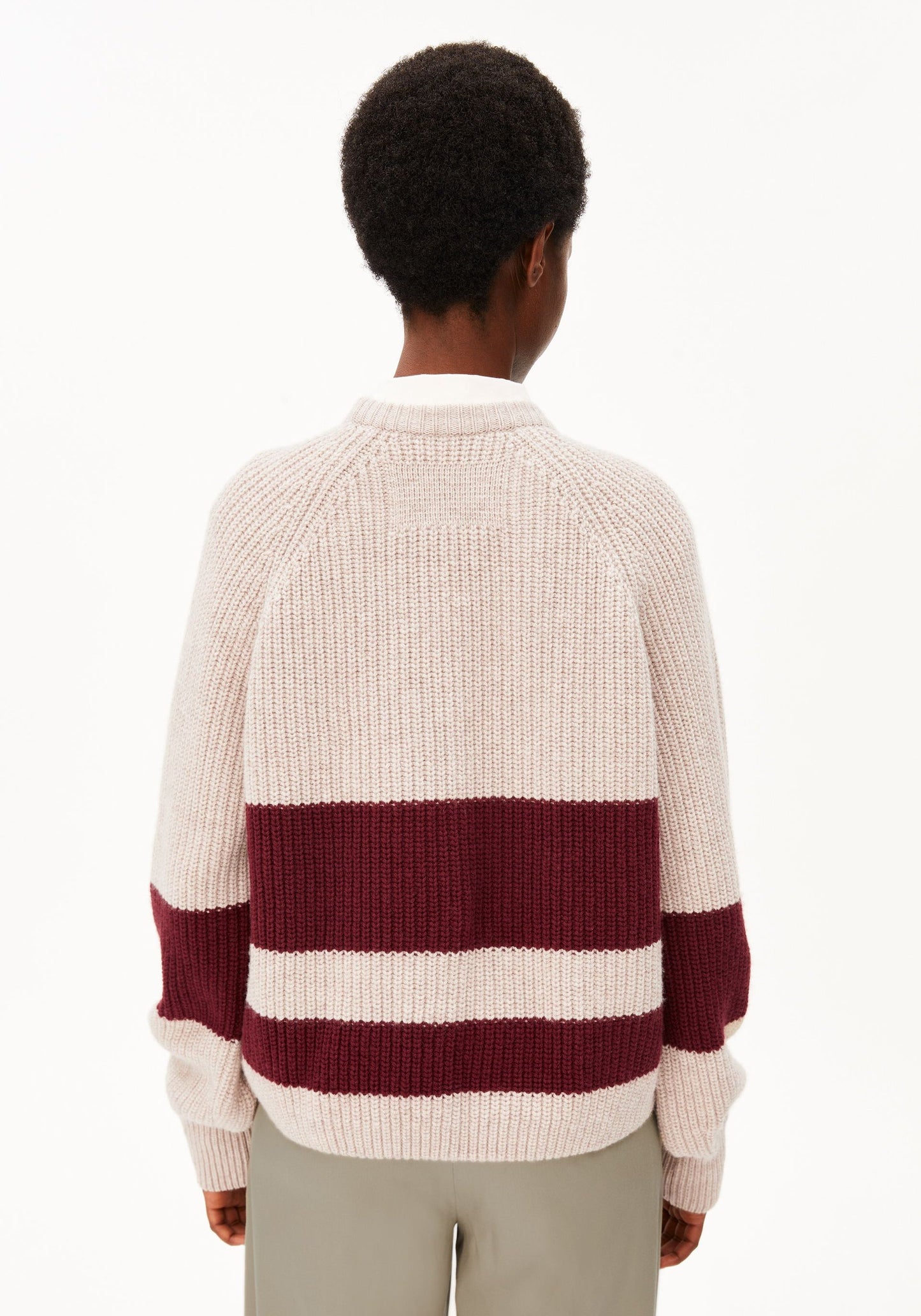 Striped Rib Knit Pullover - Honey Melange/Velvet Red