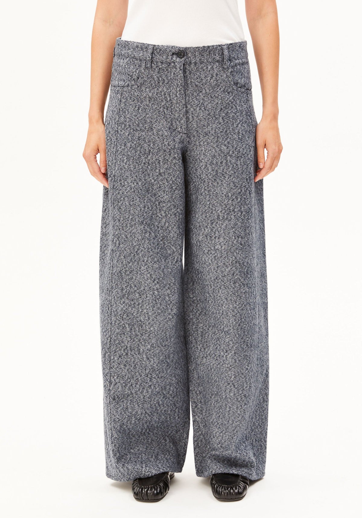 Tweed Barrel Pants - Mid Grey Melange/Oatmilk