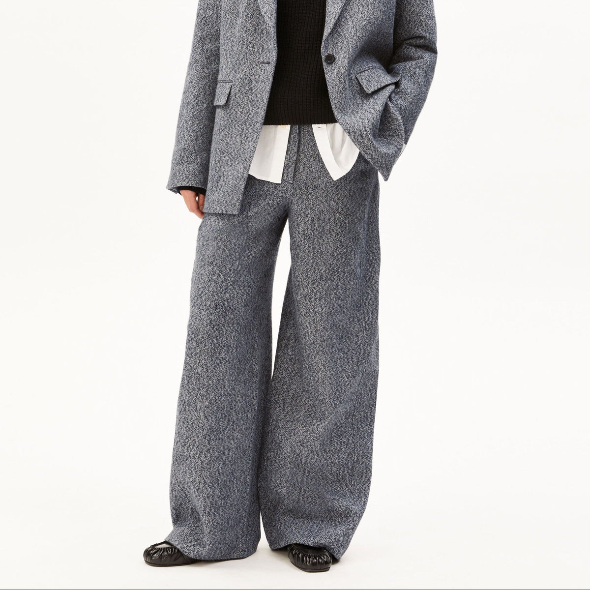 Tweed Barrel Pants - Mid Grey Melange/Oatmilk