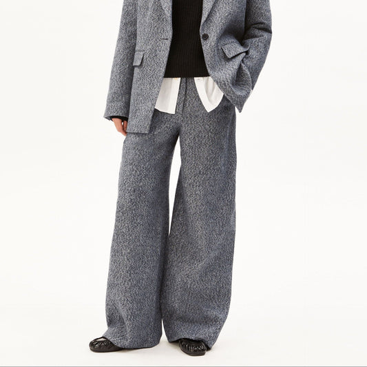 Tweed Barrel Pants - Mid Grey Melange/Oatmilk