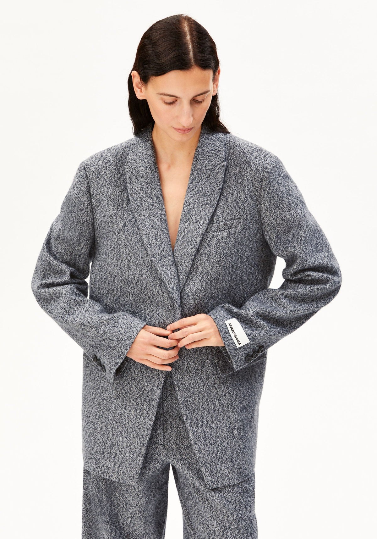 Tweed Oversized Blazer - Mid Grey Melange/Oatmilk