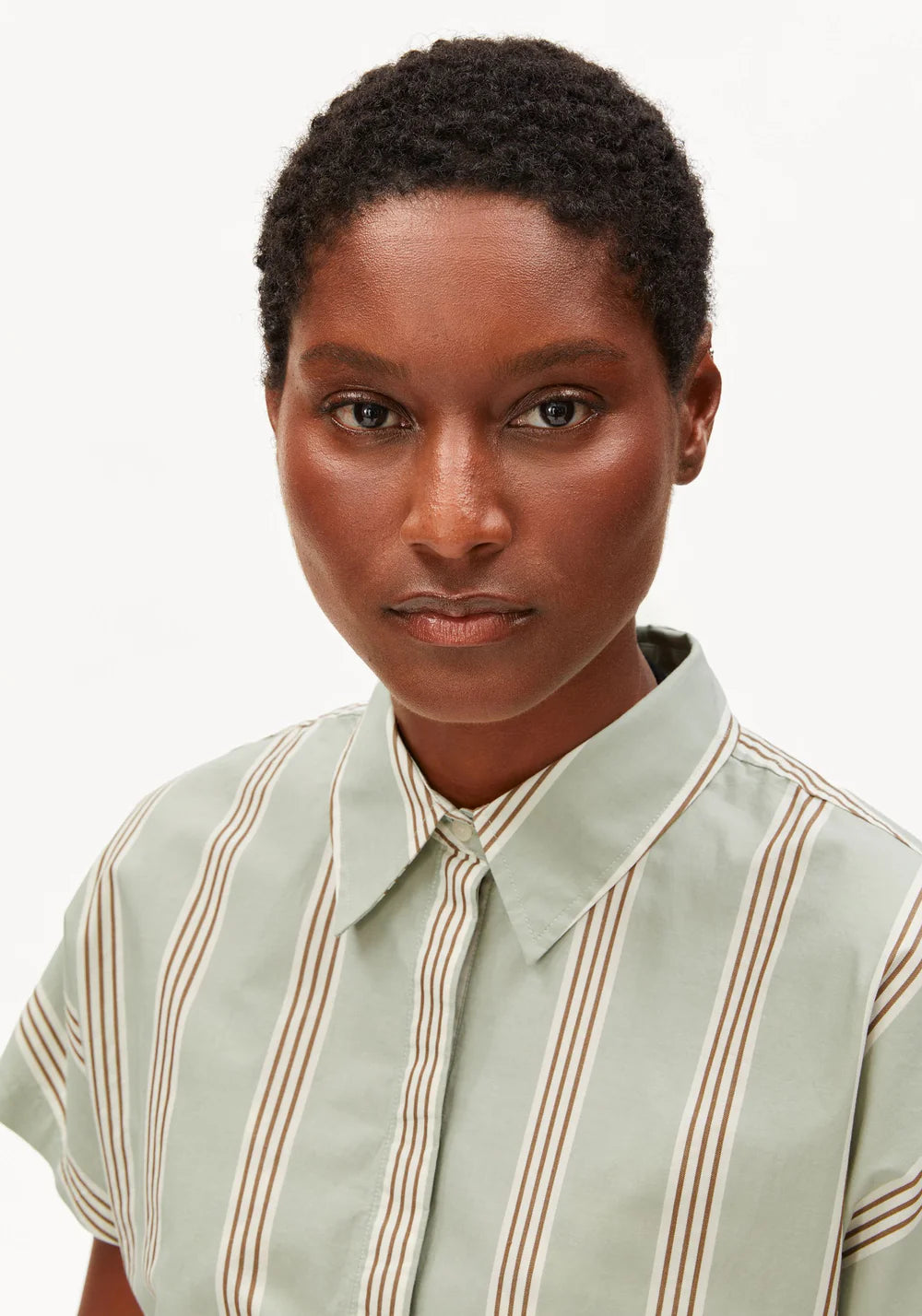 Larisaana Striped Poplin Blouse - Oatmilk/Dried Palm