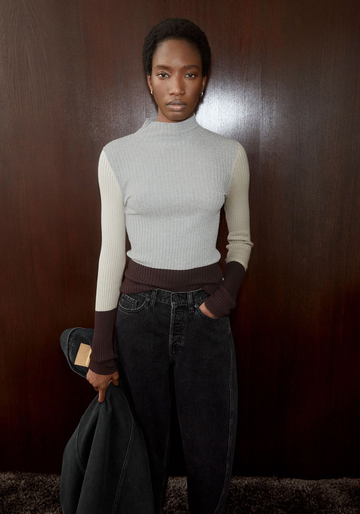 Alaania Patch Knitted Longsleeve - Silver Melange/Sandstone