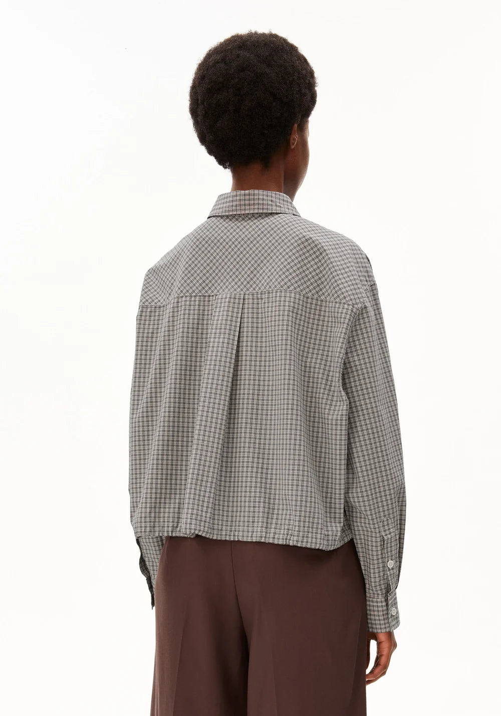 Mini Check Drawstring Blouse - Night Sky / Oatmilk