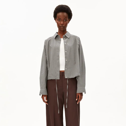 Mini Check Drawstring Blouse - Night Sky / Oatmilk