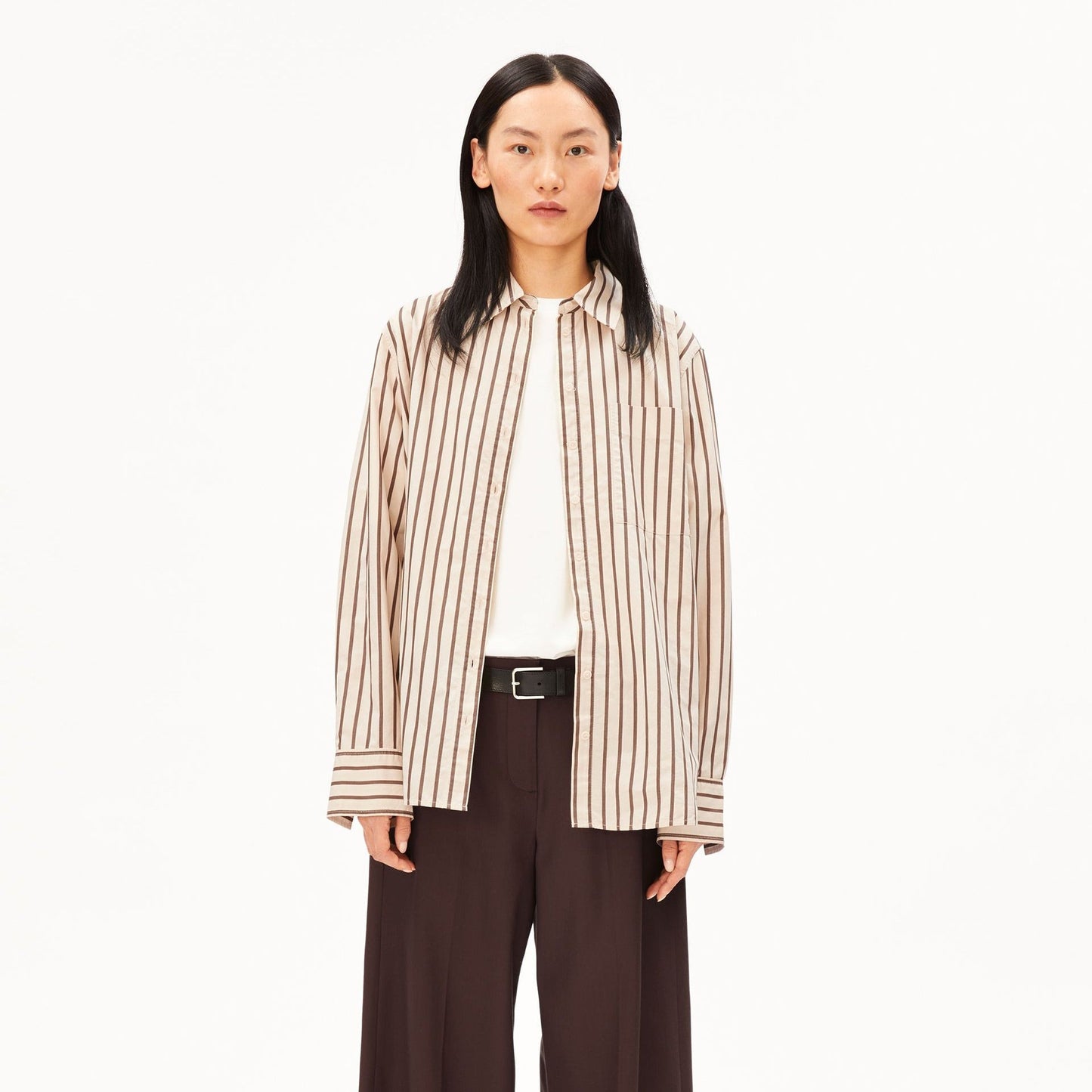 Stripe Loose Shirt Blouse - Oatmilk/Claystone