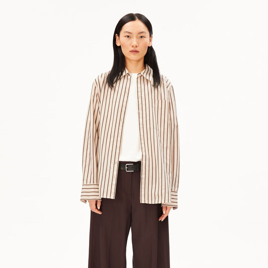 Stripe Loose Shirt Blouse - Oatmilk/Claystone