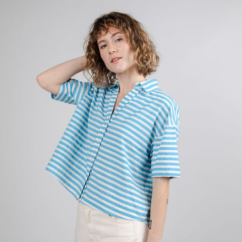 Striped Cropped Blouse - Blue