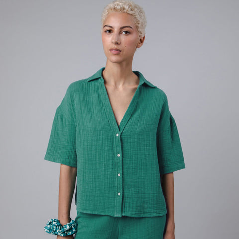 Bubble Cropped Blouse - Green