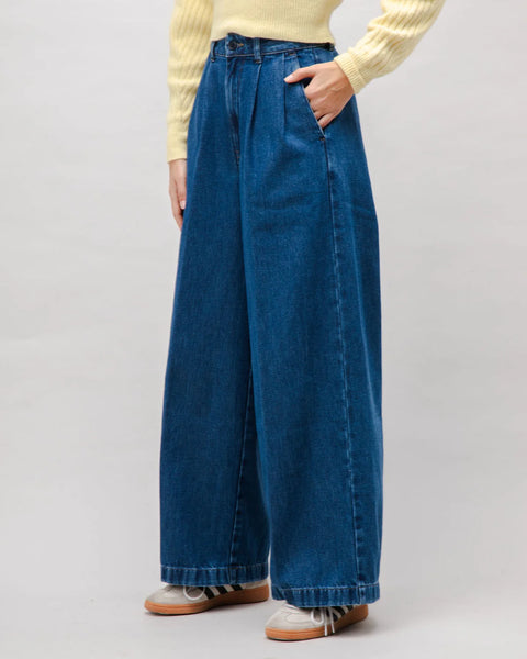 LAST ONE in S - Wide Leg Pleated Denim Pants