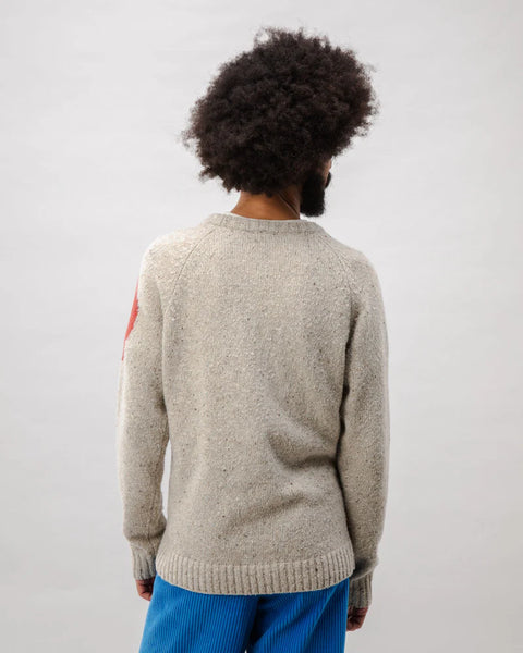 Geo Raglan Wool Sweater - Grey Melange