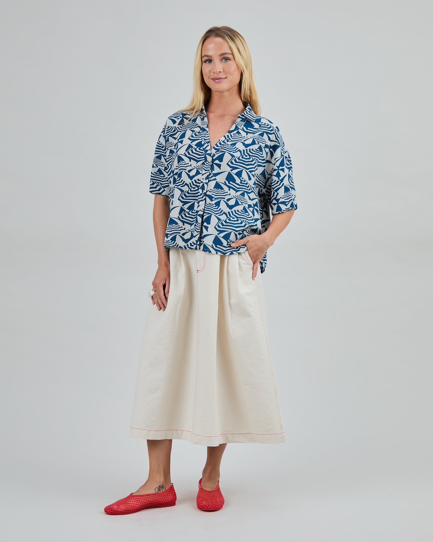 Sombrilla Oversized Cropped Blouse - Blue