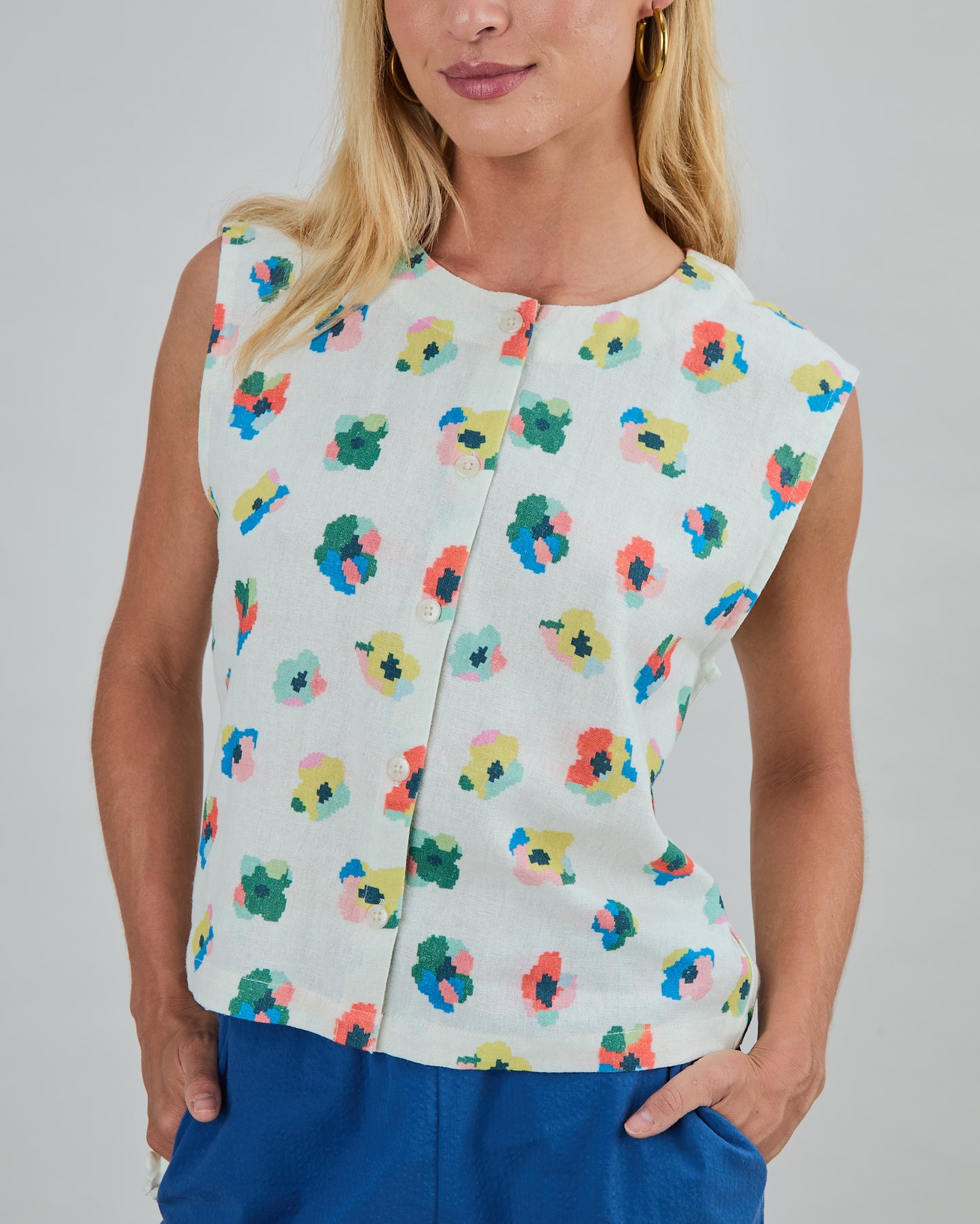 Button Up Blouse - Mini Flower Ecru