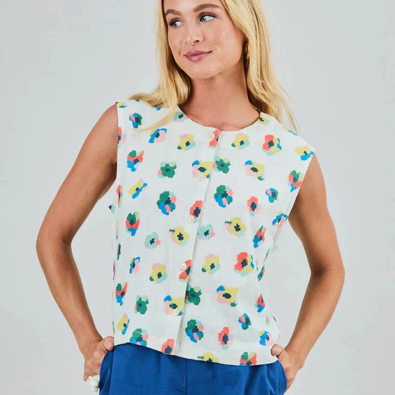Button Up Blouse - Mini Flower Ecru