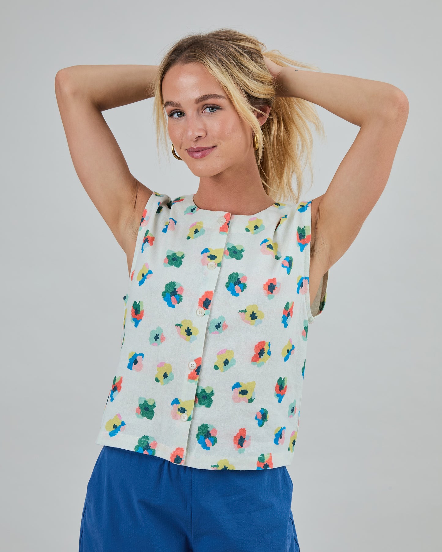 Button Up Blouse - Mini Flower Ecru