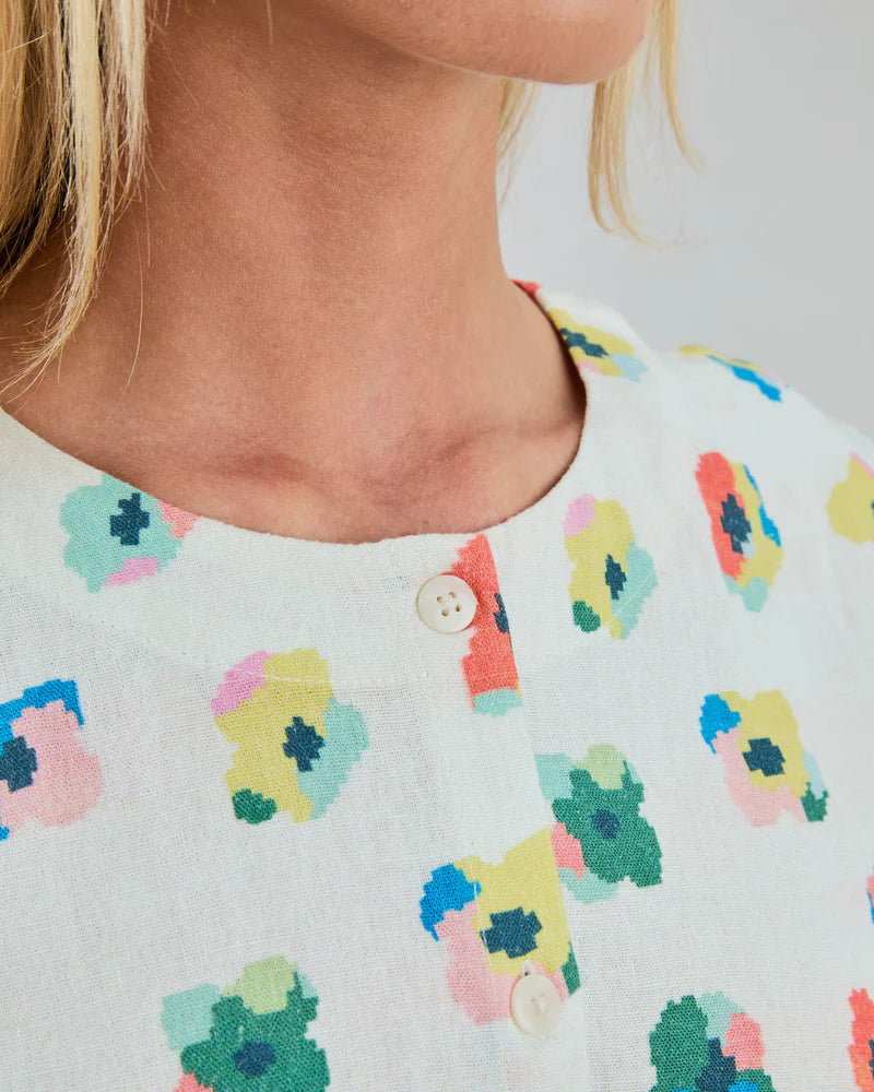 Button Up Blouse - Mini Flower Ecru