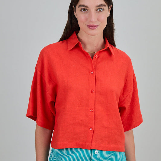 Boxy Squared Blouse - Coral