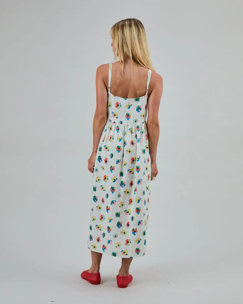 LAST ONE in S - Strappy Loose Dress - Mini Flowers Ecru