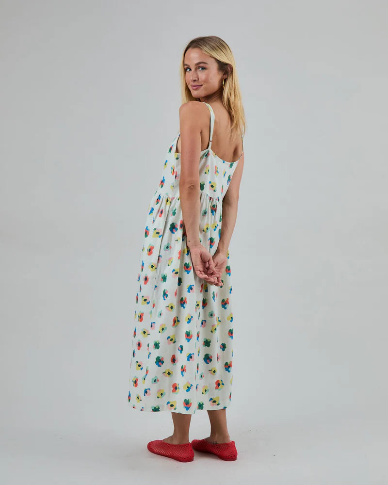 LAST ONE in S - Strappy Loose Dress - Mini Flowers Ecru