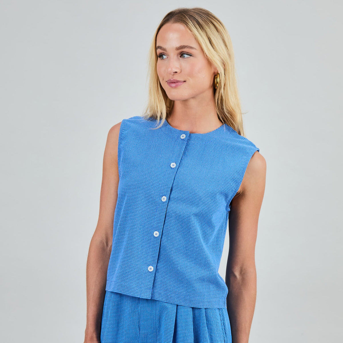 Button Up Blouse - Blue Vichy