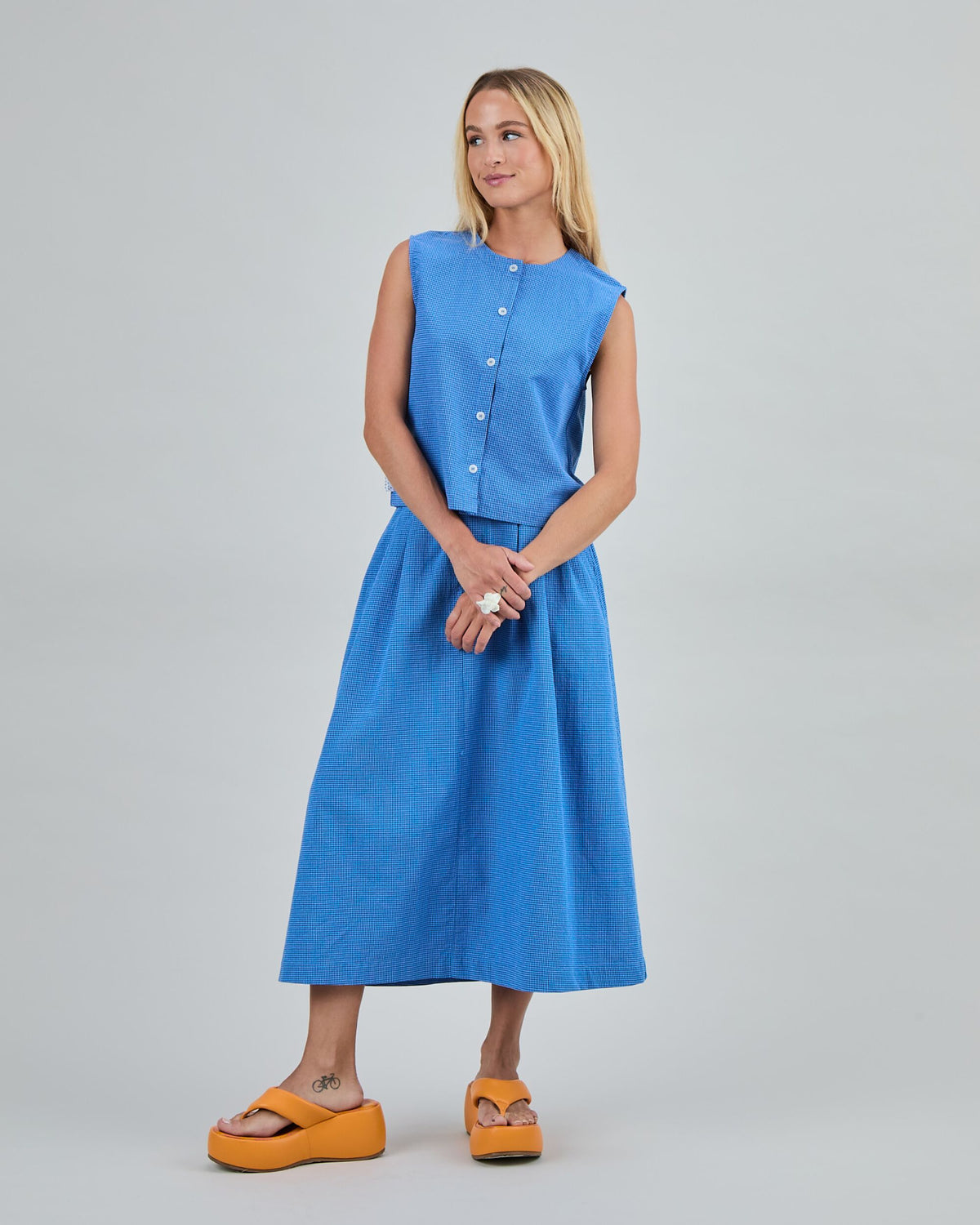 Button Up Blouse - Blue Vichy