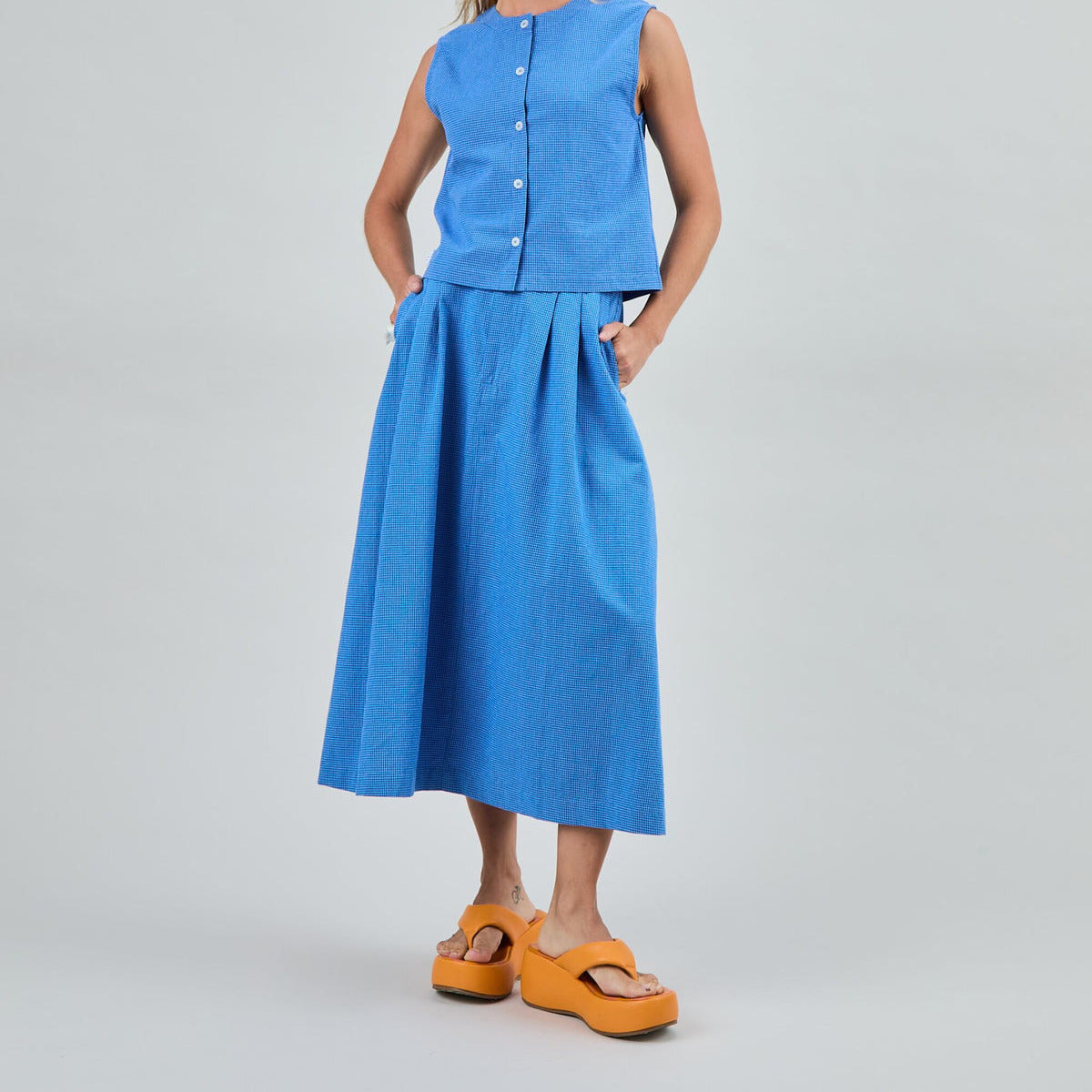 Midi Skirt - Blue Vichy
