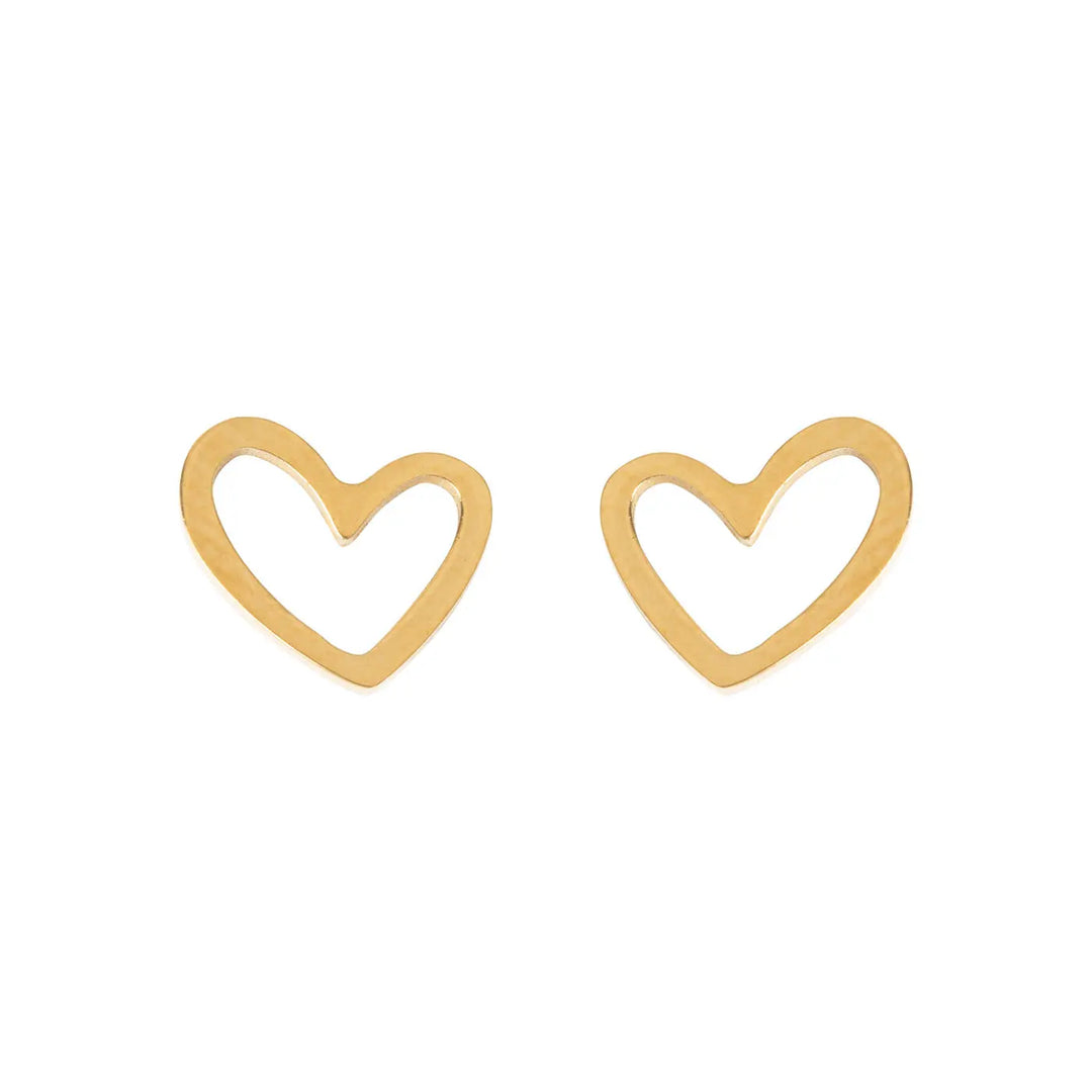 Sarah Heart Outline Stud Earrings - Gold