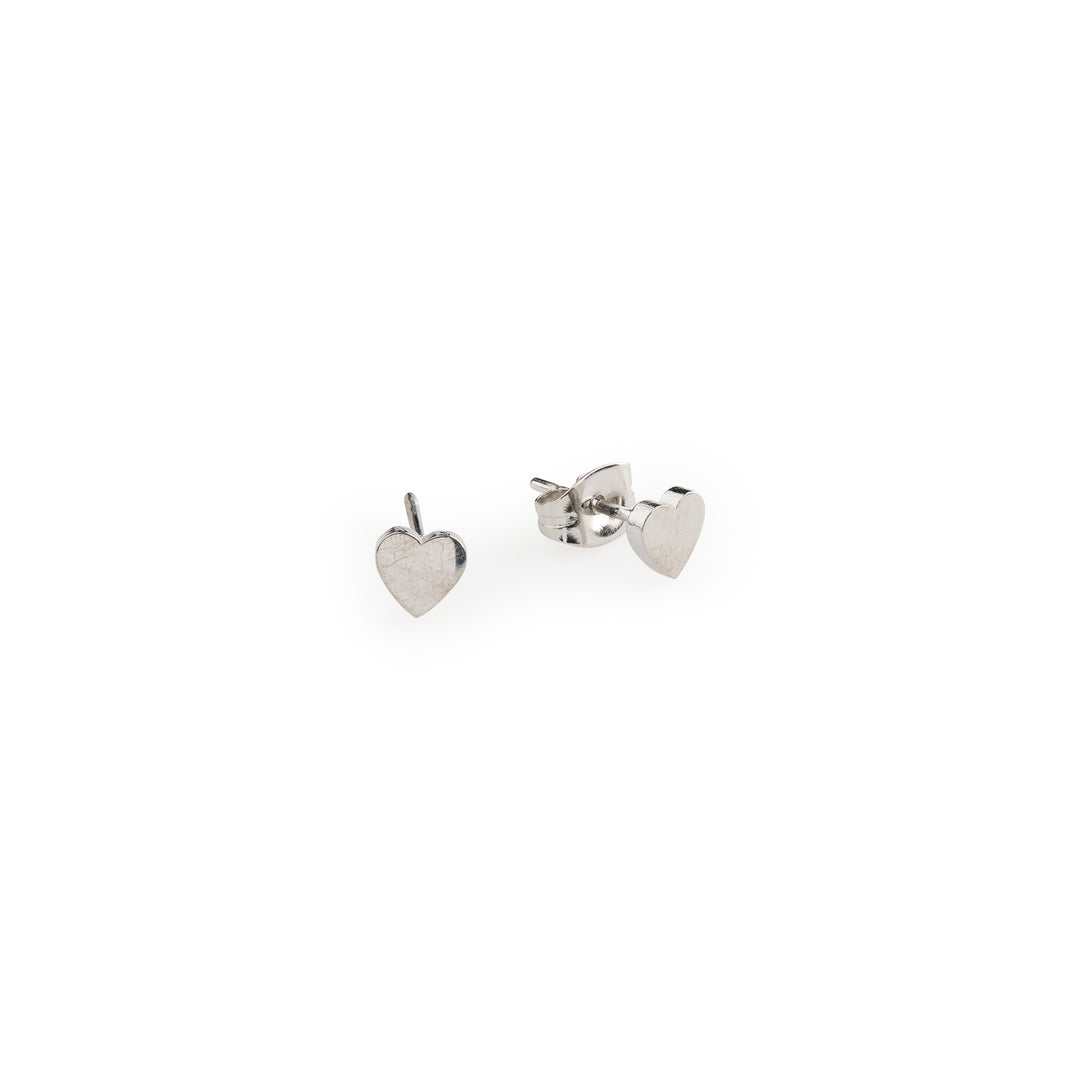 Stina Small Heart Stud Earrings - Silver