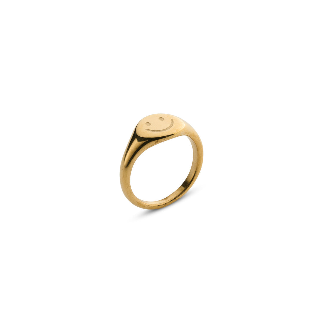 Dixie Smiley Face Signet Ring - Gold