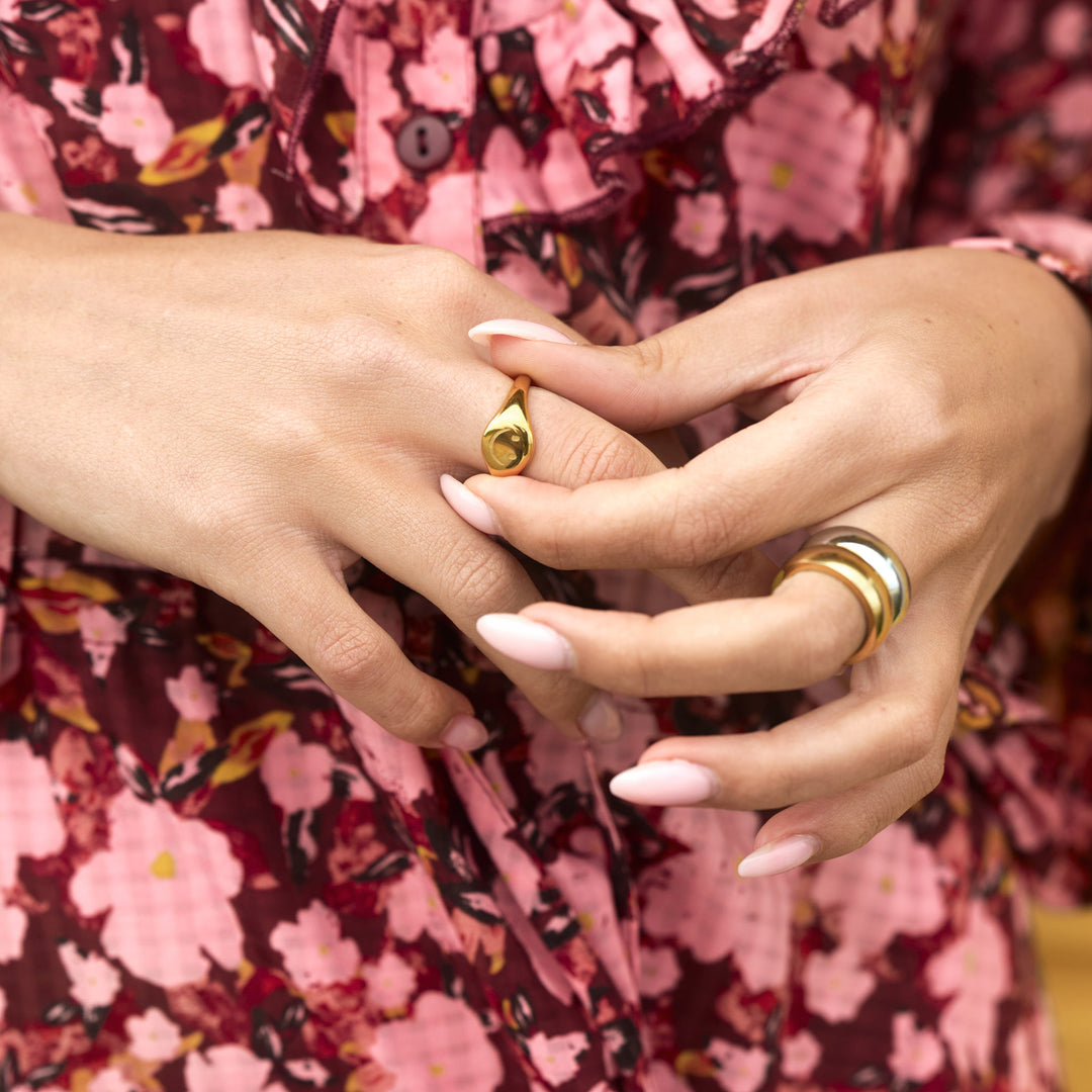 Dixie Smiley Face Signet Ring - Gold