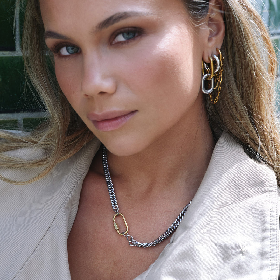 Li Mixed Metal Hoop Earrings - Gold & Silver