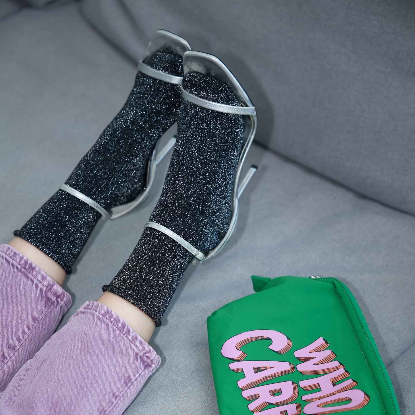 Glitter Lurex Socks - Grey