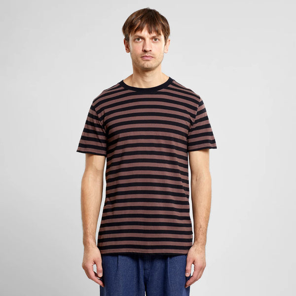 LAST ONE in L - Dedicated Stockholm T-shirt Stripes - Black/Bag Brown