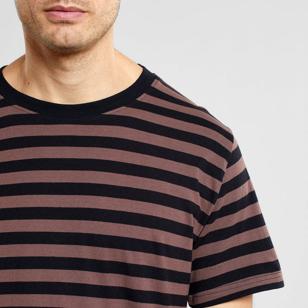 Dedicated Stockholm T-shirt Stripes - Black/Bag Brown