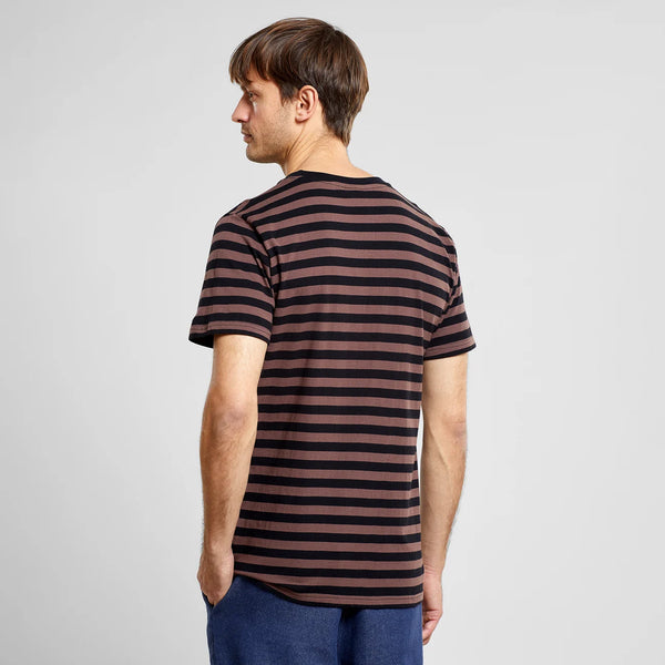 LAST ONE in L - Dedicated Stockholm T-shirt Stripes - Black/Bag Brown