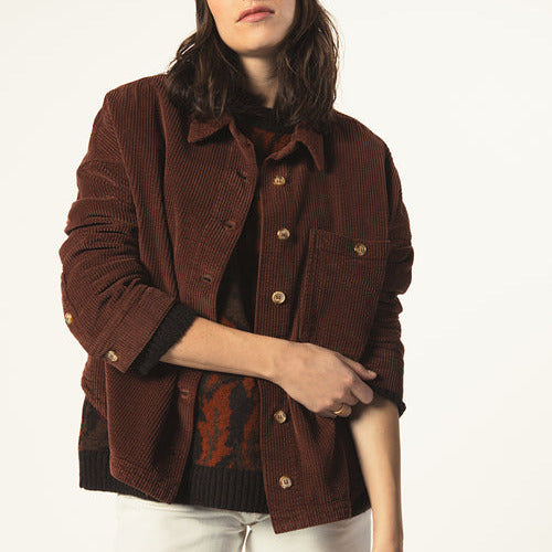 LAST ONE in L - Ayana Velours Shirt - Chestnut