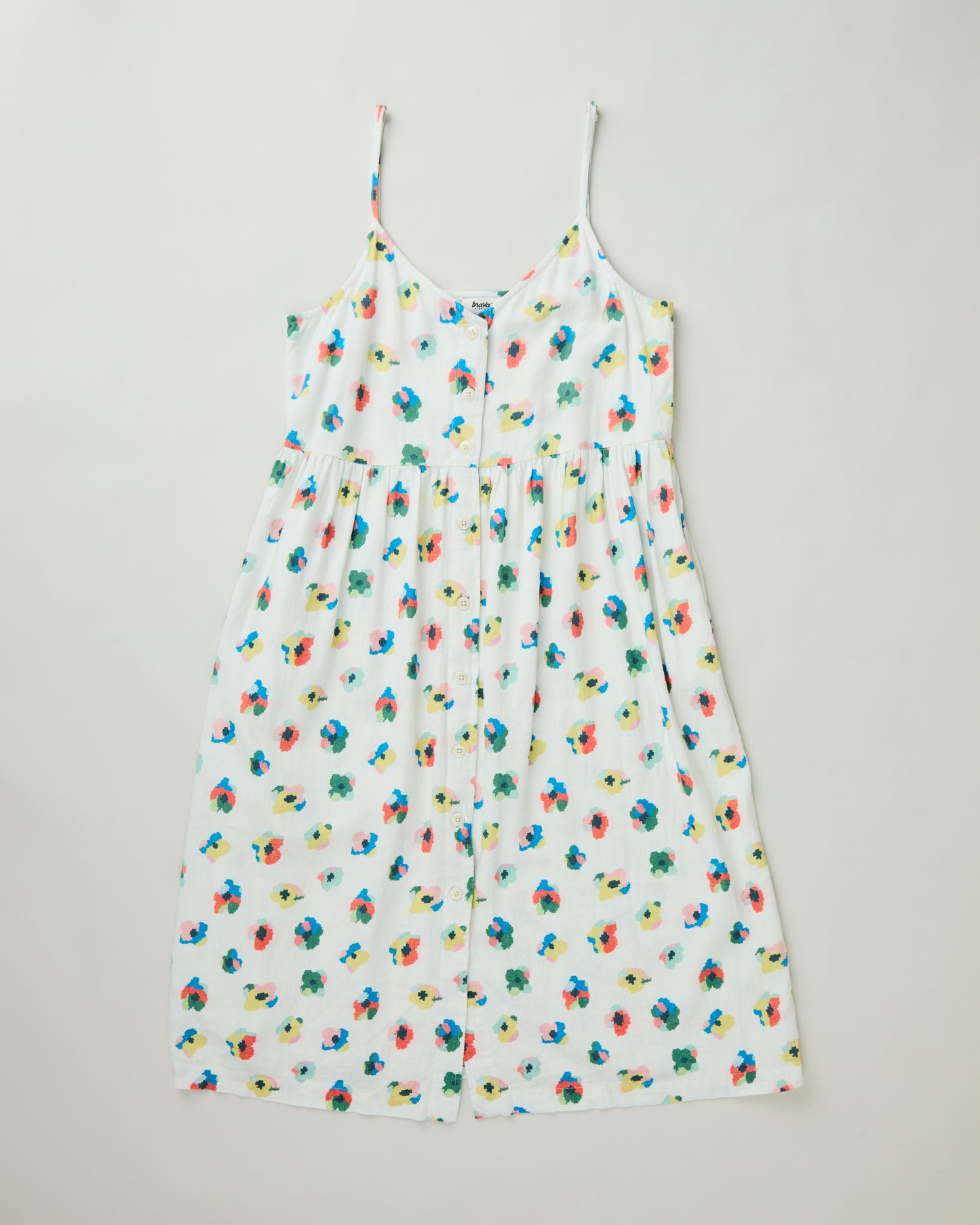LAST ONE in S - Strappy Loose Dress - Mini Flowers Ecru