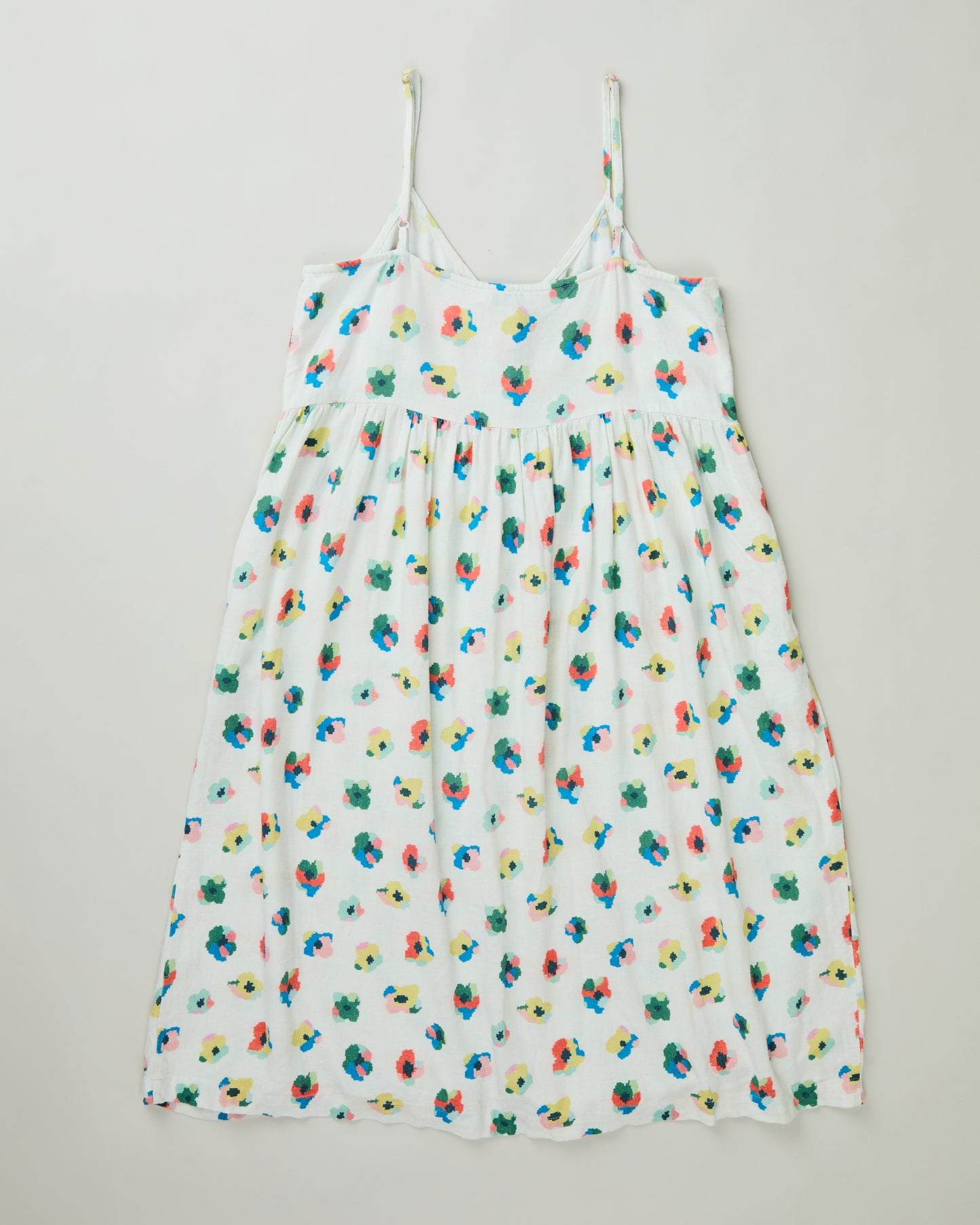 LAST ONE in S - Strappy Loose Dress - Mini Flowers Ecru