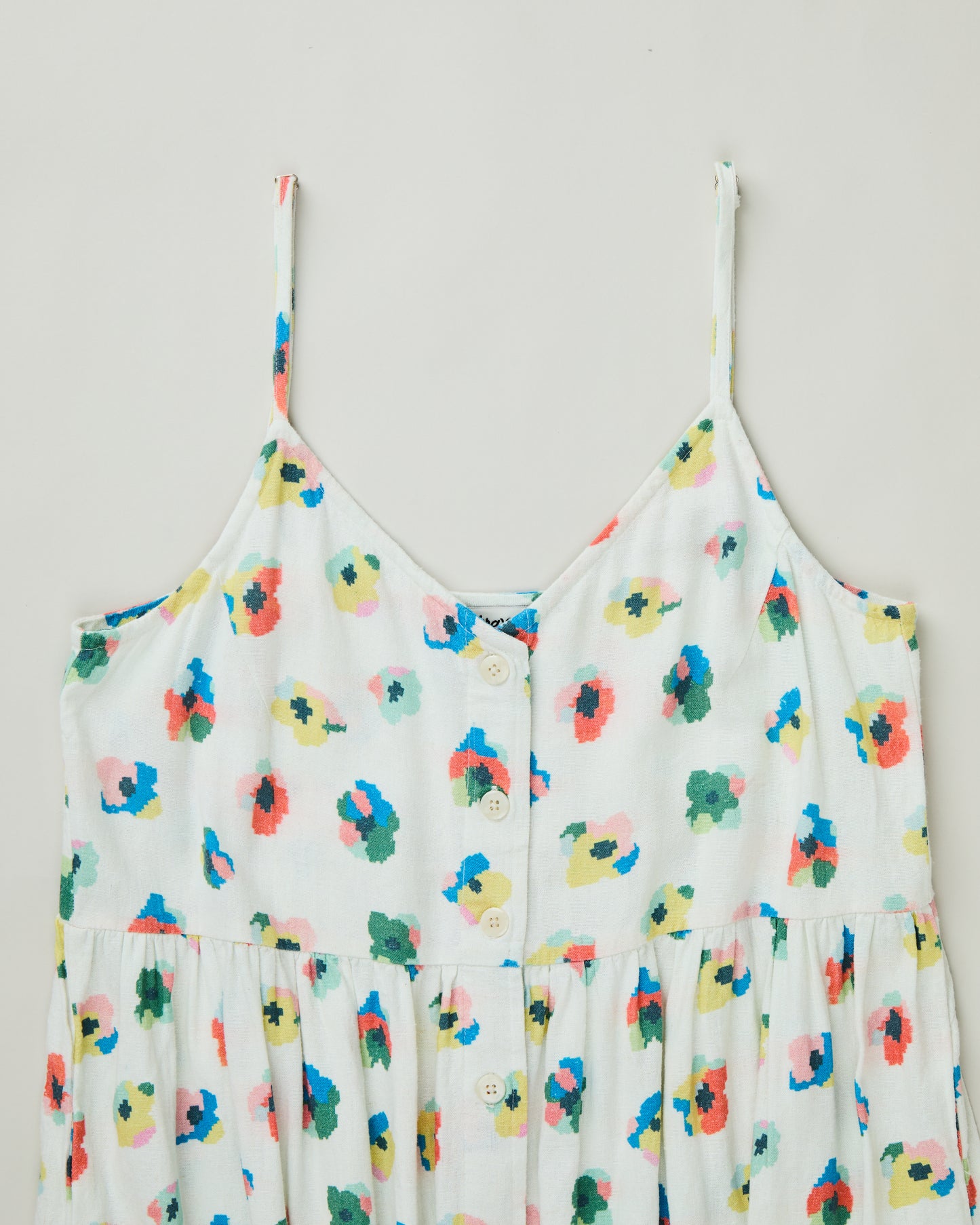 LAST ONE in S - Strappy Loose Dress - Mini Flowers Ecru