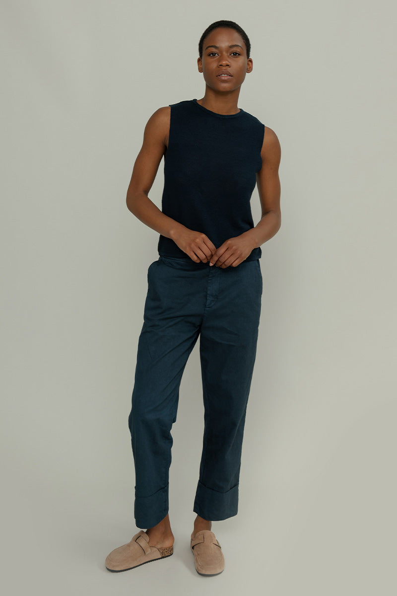 Alma  Recycled Linen Knit Top - Blue Mora