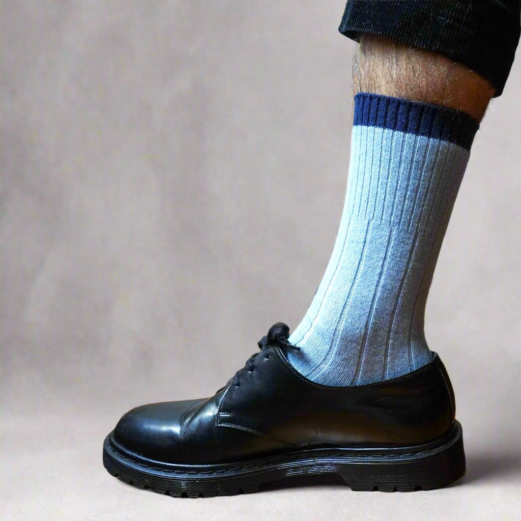 Merino Wool Socks with Bands - Grey/Blue