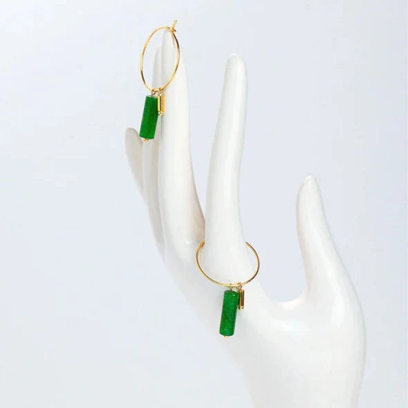 Green Jade Hoops