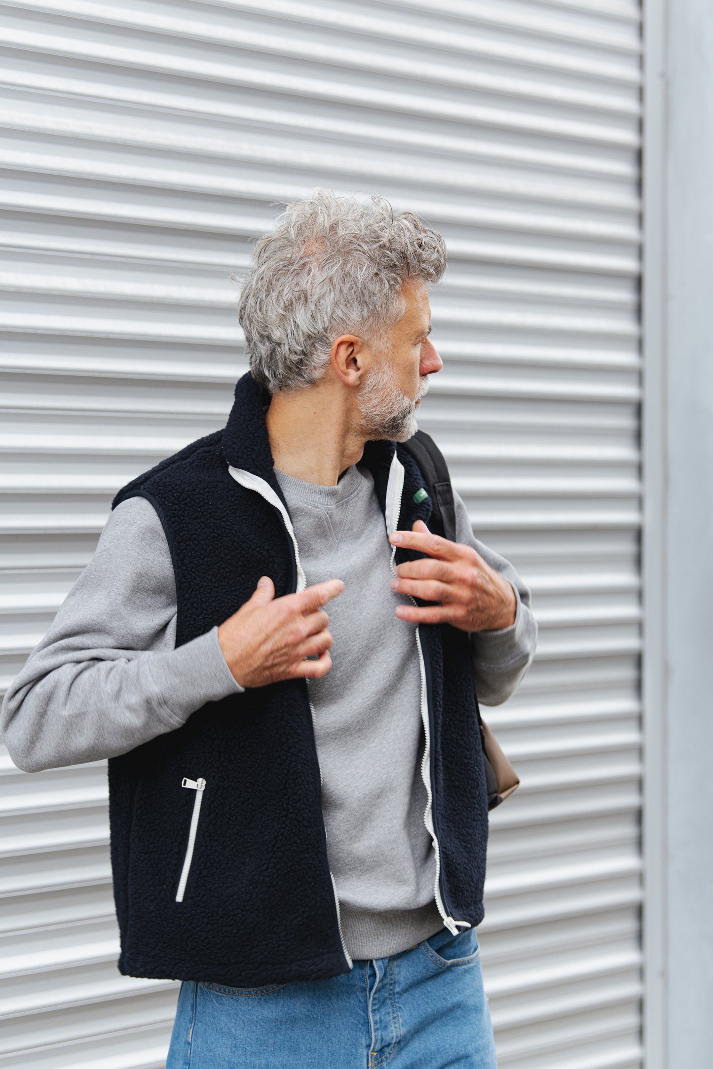 Wool Zip Vest - Navy