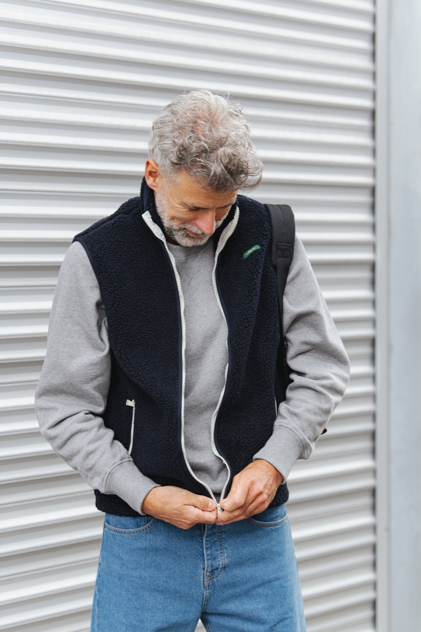 Wool Zip Vest - Navy