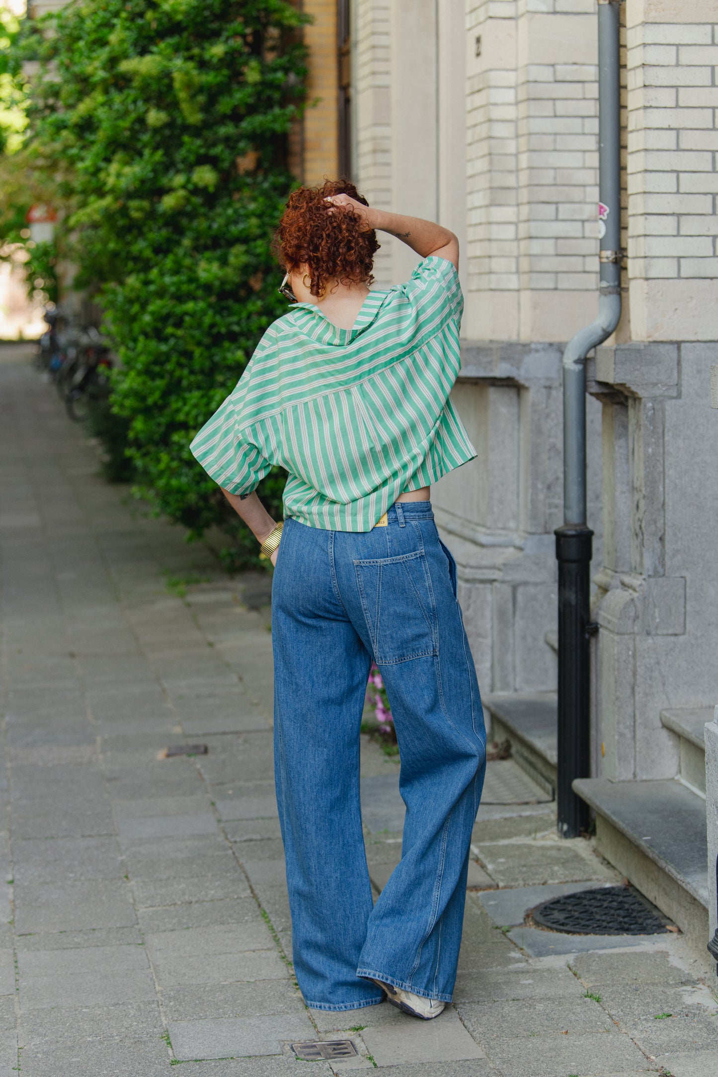 Linen Blend Loose Denim Pants - Sea Salt