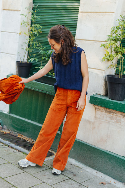 LAST ONE in XS - Vara Corduroy Workwear Pants - Cinnamon Orange